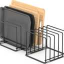 Cutting Board Organizer, [2-Pack] Kitchen Cabinet Organizer, Divided Rack with 5 Slots for Baking Trays, Cutting Boards - Cookie sheet Organizer Inside Cabinet, Baking Sheets Holder (Large)