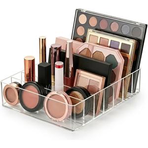 i-laesh 7-Slot Acrylic Makeup Palette Organizer - Clear Makeup Organizer 0.98" Wide Slots, Eyeshadow Holder for Vanity Drawer, Fits Thick Palettes, Blushes, CDs, Anime Badges & Craft Paints