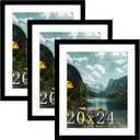 Picrit 20x24 Picture Frame 3 Pack, Black Poster Frame, Display Poster 16 x 20 with Mat or 20 x 24 without Mat for Horizontal or Vertical Wall Mounting
