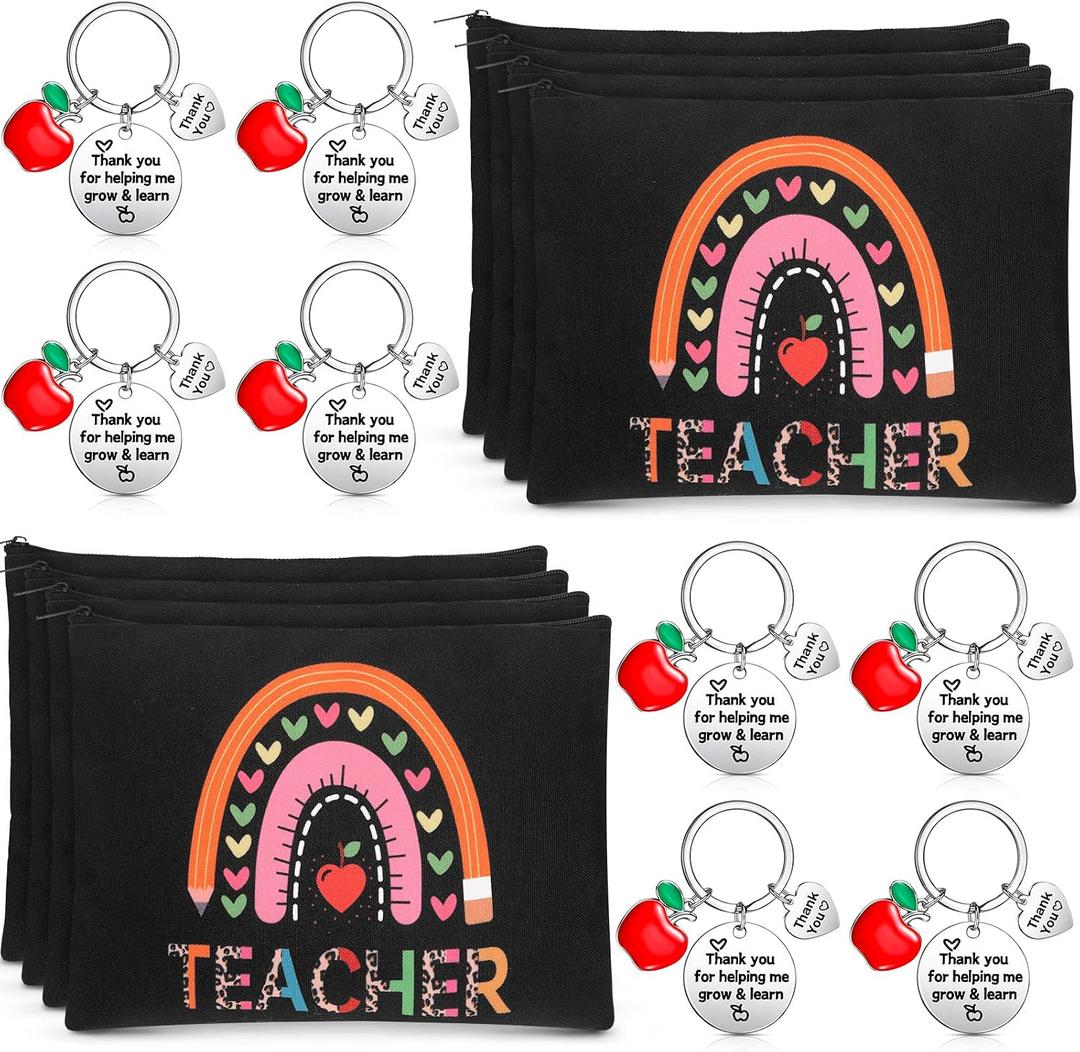 Yinkin 16 Pcs Graduation Teacher Appreciation Gifts Set 8 Makeup Pouch Cosmetic Bags and 8 Keychains for Graduation Teacher Appreciation Gifts