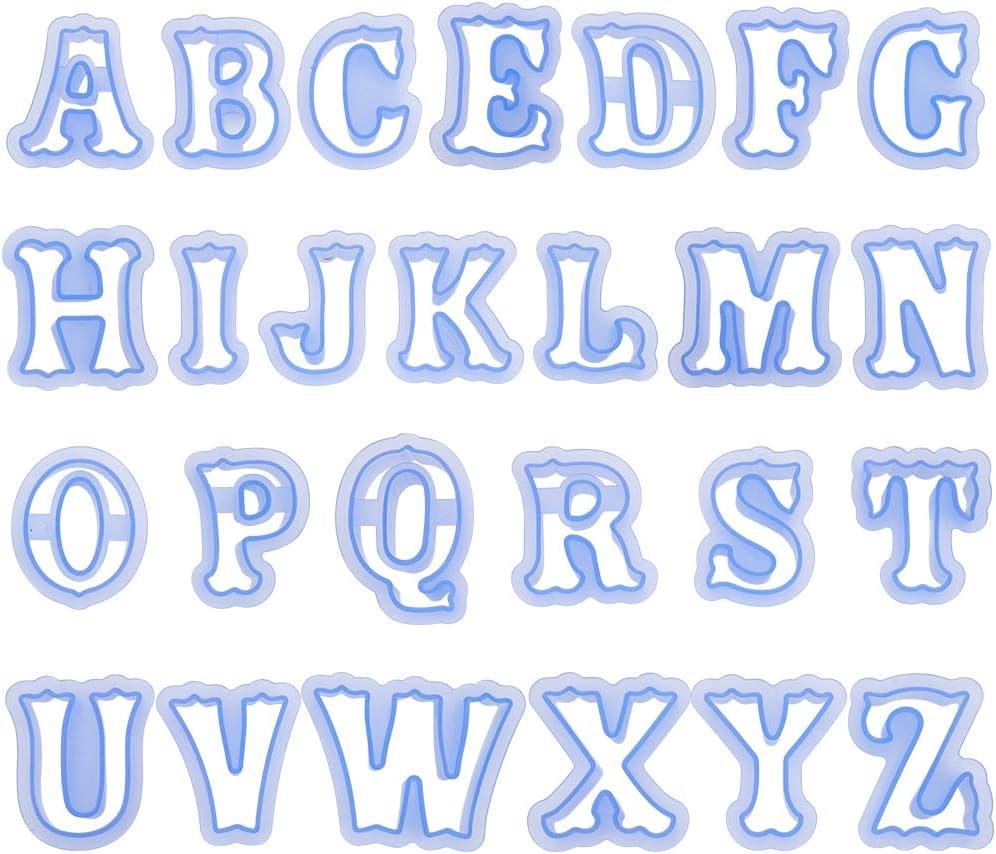 BENECREAT Alphabet Cookie Cutters 2.5 Inch Small Plastic Fondant Cutters Resin Mold Blue Letter Shape Cookie Cutters for DIY Biscuit Baking Cake Tool Fondant Moulds, 26-Piece