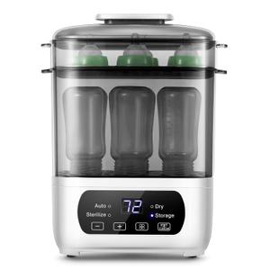 Baby Bottle Steamer and Dryer, Electric Steamer and Dryer for Baby Bottles, 4-in-1 Bottle Steamer and Dryer, Universal Fit for All Bottles, LED Touch Screen, Auto Shut-Off (Grey)