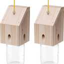 Carpenter Bee Trap for Outside - Shed Style Nature Hanging Wood Trap for Outdoor with Removable Bee Vault Plastic Jar (2 Pack)