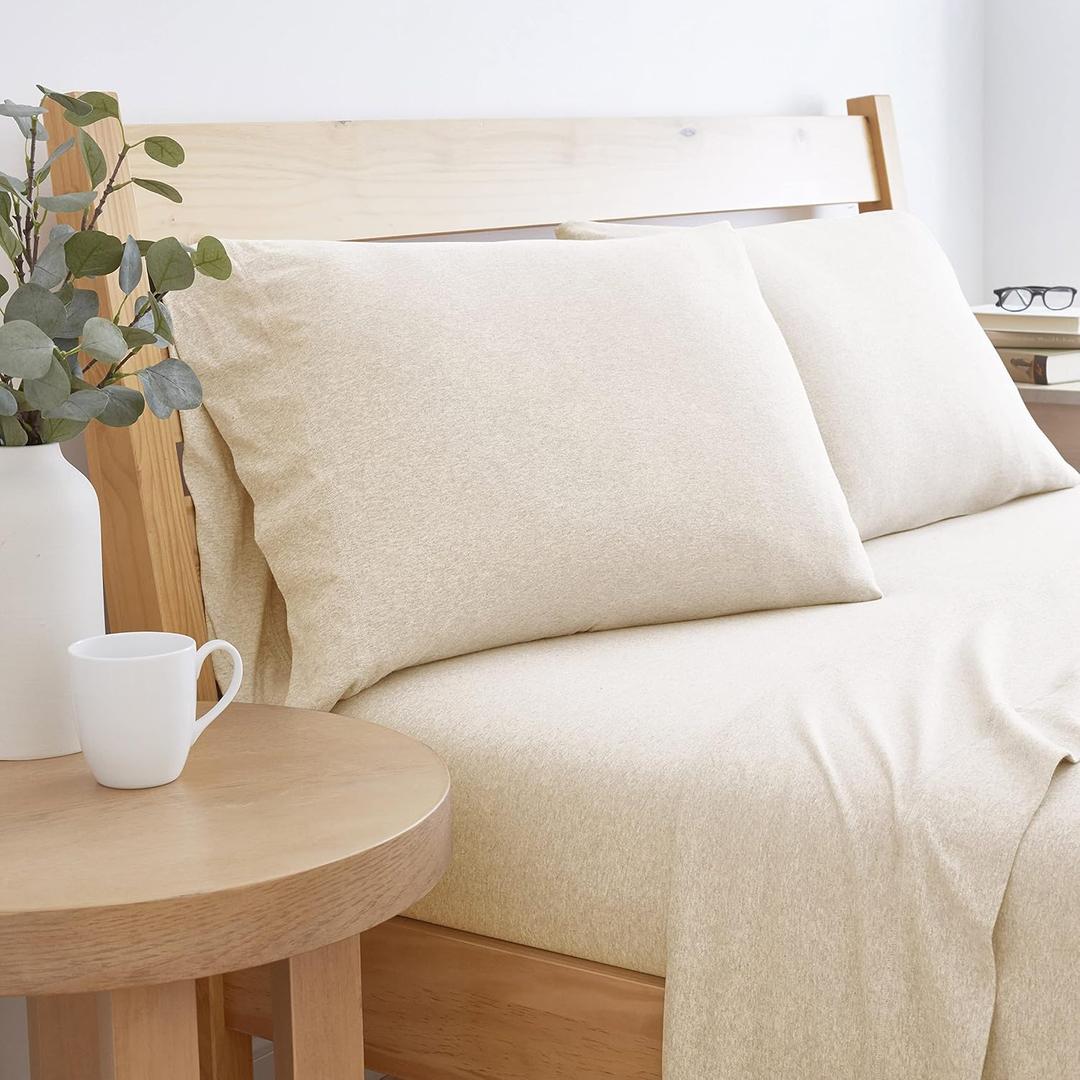 Road Trip America Jersey Sheets Queen Set - Cotton (4 Pieces) All Seasonal Deep Pockets Soft Cozy Knit Stretchy Bed Sheets - Hotel and Residential Quality (Oatmeal, Queen)