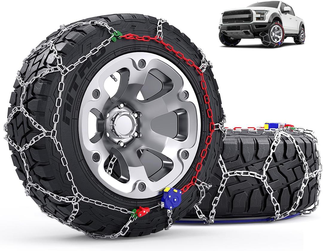 Snow-Chains Auto Fixing 1 Min Quick Installation Tire-Chains, Heavy-Duty Emergency Tire Traction Chain for Pickup Trucks and Off-road SUV Car Tires 235 245 255 265 275 - Set of 2 (HYR-S)