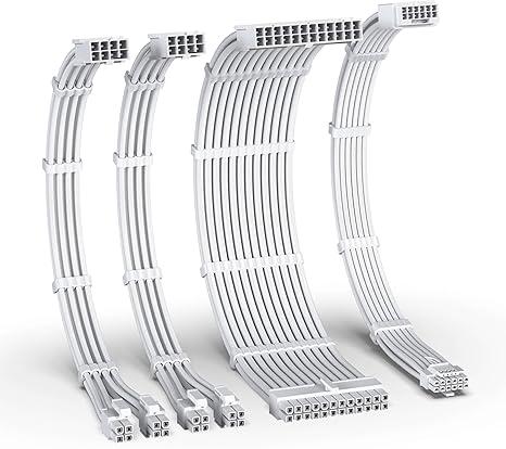 EZDIY-FAB 12VHPWR PSU Cable Extension Kit for RTX 50/40 Series,16AWG PCIE 5.0 Power Supply Cable Extension- 1x 24 Pin ATX /2X 8Pin (4+4) EPS / 1x12+4 Pin GPU,Sleeve Cable 300MM with Combs-All White