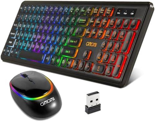 Wireless Keyboard and Mouse CHONCHOW Rechargeable LED Combo RGB Backlit Keypad Silent USB 2.4g Mini Mice Big Battery for Work Gaming Compatible with Windows Mac Linux with User Manual W300
