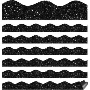 Qeeenar 24 Pcs Black Glitter Magnetic Bulletin Board Borders for Classroom Whiteboard Chalkboard Shine Strips Trim Scalloped School Bulletin Board Decorations