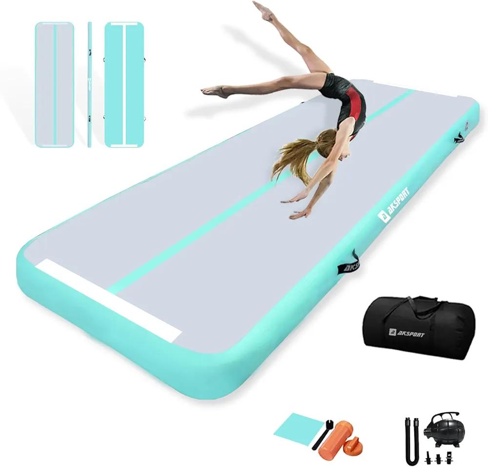 AKSPORT Inflatable Gymnatsics Mat Tumble Track 10ftx3.3ft Air Tumbling Mat with Air Pump for Home Use/Training/Cheerleading/Yoga