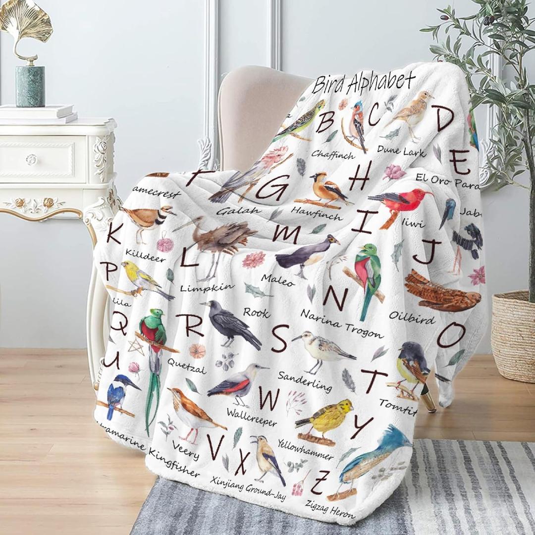 Bird Alphabet Blanket Gifts Super Soft Lightweight Flannel Blankets Throw for Kids, Adult, Suitable for Couch, Sofa, Bed, Camping, Travel All Seasons 40"x50" for Kid