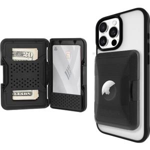 Pelican Protector AirTag MagSafe Wallet/Card Holder [RFID Blocking] Holds up to 5 Cards and Cash - Smart Wallet with AirTag Holder for Men and Women - Detachable Magnetic Card Holder for iPhone, Black