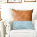 CaliTime Throw Pillow Covers Pack of 2 Soft Faux Leather Solid Dyed Cross Chenille Cushion Cases for Couch Sofa Home Decoration 18 X 18 Inches Smoke Blue