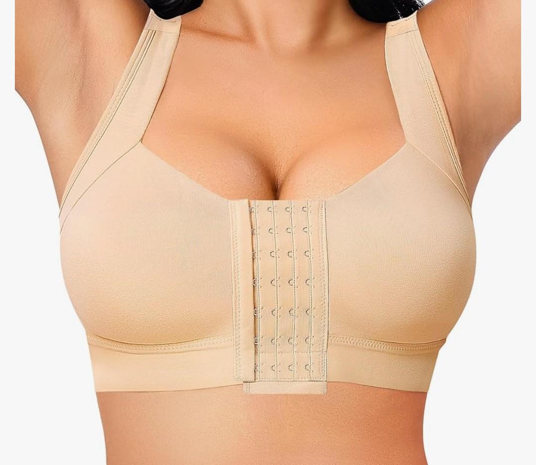Front Closure Post Surgery Compression Bras for Women Mastectomy Bra with Adjustable Straps Wirefree, M