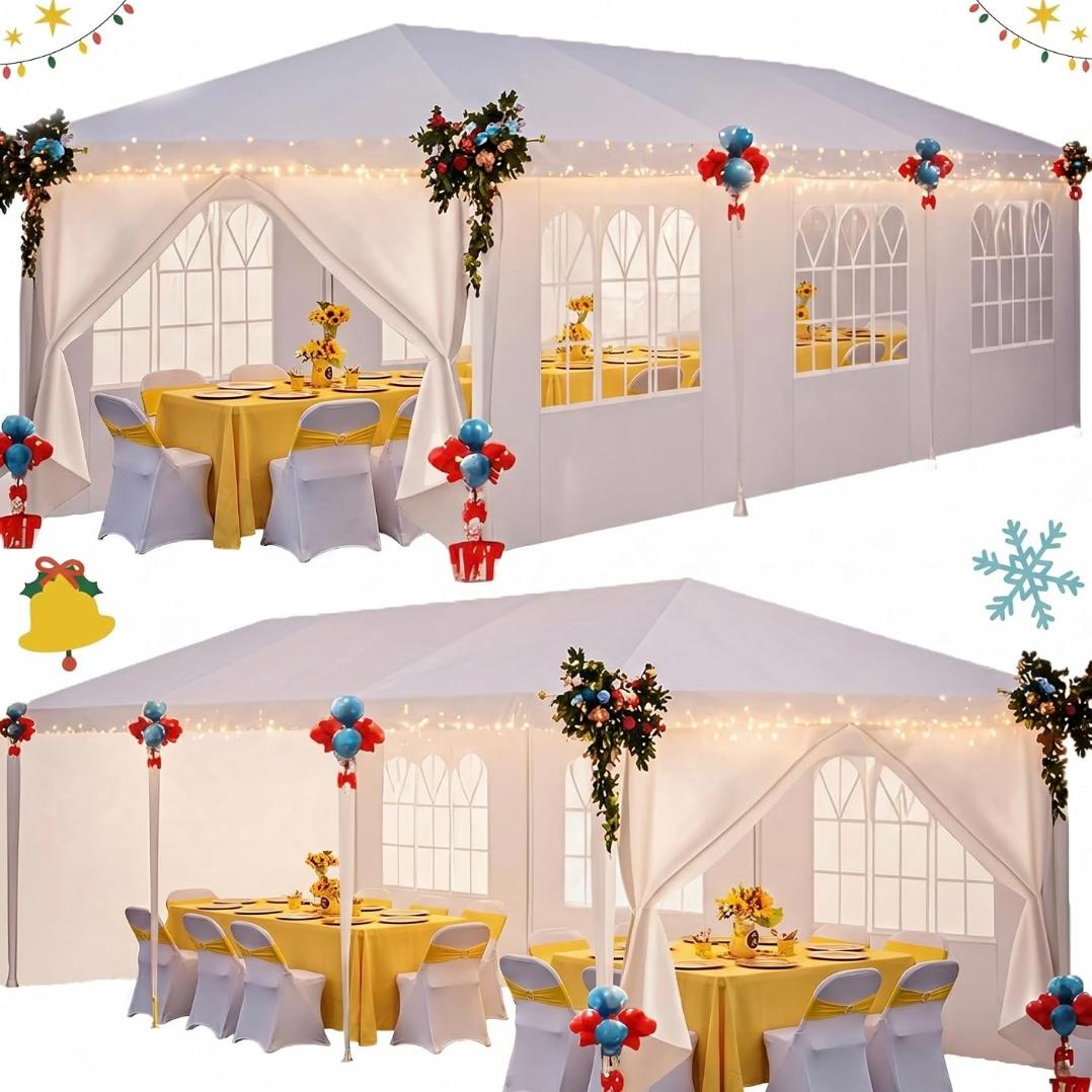 HOTEEL 10x30 Party Tent, Large 300 Sq Ft Outdoor Canopy with 8 Removable Sidewalls & 2 Zipper Doors Holds 40+ Guests, Carpas para Fiestas for Wedding, BBQ, Baby Shower & Backyard Event, White