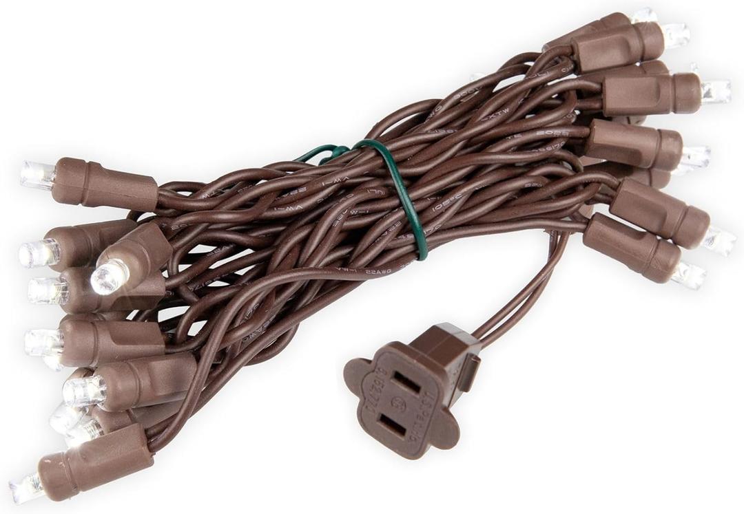Novelty Lights 7 Feet 20 LED String Light, Pure White on Brown Wire, 4" Spacing Short Fairy Lights, Connectable End-to-End, UL Listed for Indoor/Outdoor