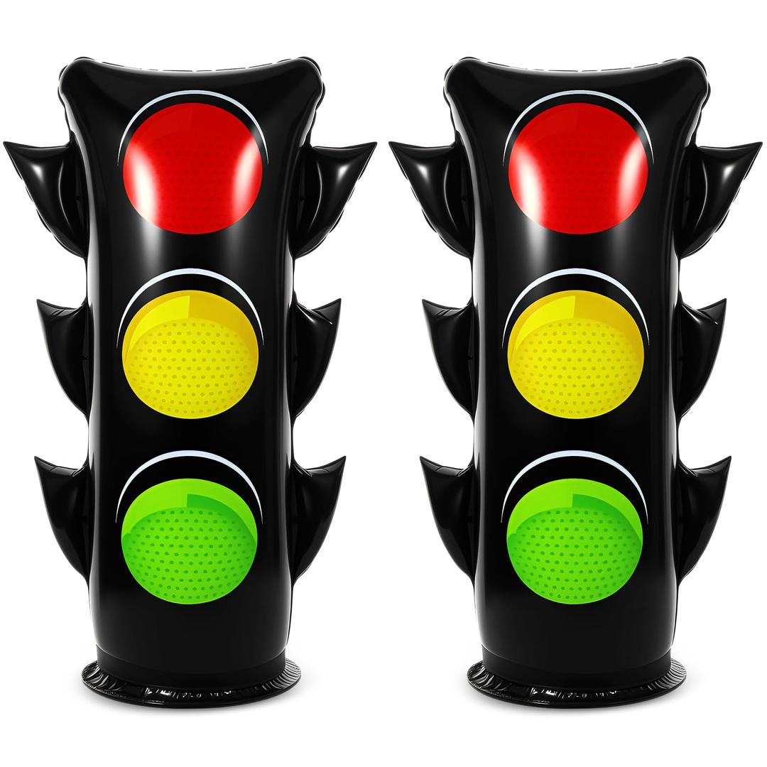 2 x JellyArch 24 Inch Inflatable PVC Traffic Light Balloons Racing Car Birthday Party Decorations Traffic Signal Stoplight Balloons for Vehicle Birthday Party Supplies