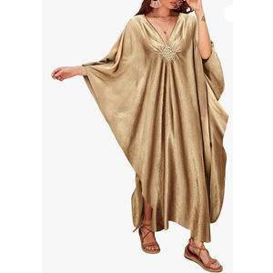 Bsubseach Women White Kaftan Dress Batwing Sleeve Plus Size Swimsuit Cover Up Maxi Caftan Dresses, Champagne, One Size