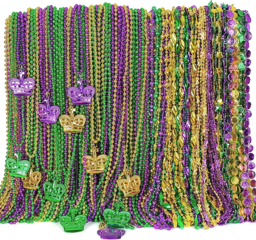500PCS Mardi Gras Beads Throws, Bulks Green Purple Gold Metallic Mardi Gras Beads Necklaces Accessories Bulks, Beads Necklace Costumes for Parade Throws Party Decorations Supplies