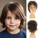 Brown Kids Wig Short Wavy Child Synthetic Boys Cosplay Halloween Costume Party Use