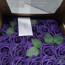 Floroom Artificial Flowers 50pcs Real Looking Dark Purple Foam Fake Roses with Stems for DIY Wedding Bouquets Bridal Shower Centerpieces Floral Arrangements Party Tables Home Decorations