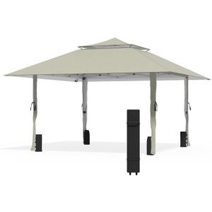 Pop Up Canopy Tent 13x13 FT, Outdoor Easy Setup Gazebo with Wheeled Carry Bag, Heavy Duty Outside Shelter with UV-Resistant Top, Portable Instant Sun Shade for Garden Camping Events, Khaki