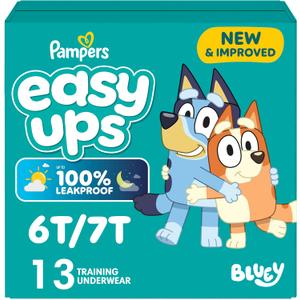 Easy Ups Girls & Boys Potty Training Pants, Size 6T-7T, 13 Count, Bluey Absorbent Training Underwear, Up to 100% Leakproof Day and Night, Hypoallergenic