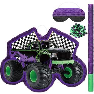 Green and Purple Truck Piata of Monster Piata Race Car Bundle with a Blindfold and Confetti Birthday Party Supplies Small Racing for Construction Party Favors Decor