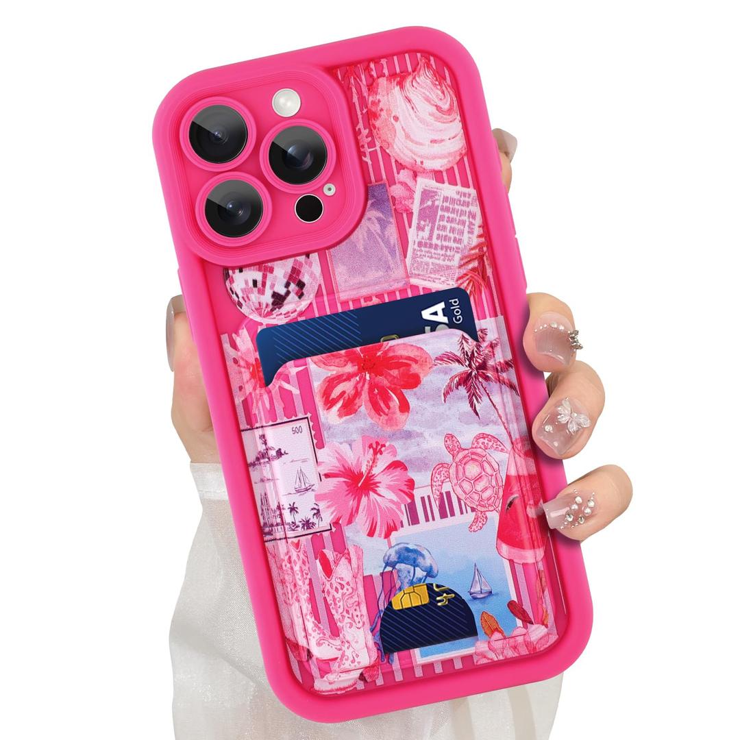 ZIYE Designed for iPhone 15 Pro Max Wallet Case with Card Holder, Hot Pink