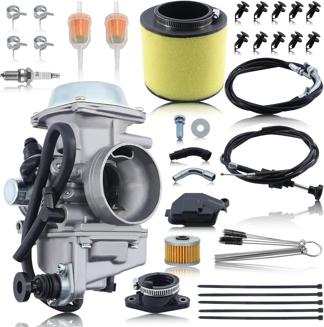 TRX350 Carburetor Carb Kit for Rancher 350 TRX350 Foreman 400 450 ATV 4 Wheeler Quad with Choke Throttle Cable Air Oil Filter (Intake Manifold Included)