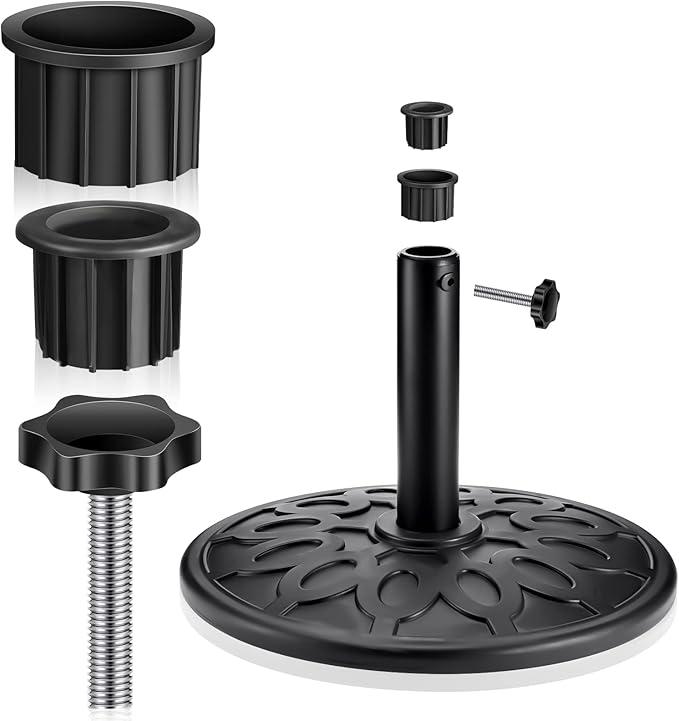 Zhengmy 3 Pcs Patio Umbrella Base Hole Ring Cover and Cap Umbrella Stand Replacement Screw Part with M8 Thread Hand Knob Threaded Plastic Knobs Patio Black Handle Replacement Parts