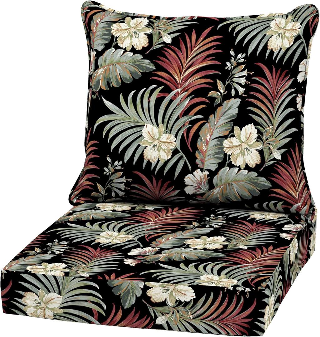 Arden Outdoor Deep Seat Cushion Set, 22 in x 24 in, Weather-Proof, Rain-Proof, Fade Resistant Patio Cushion Simone Black Tropical, 1 Pack