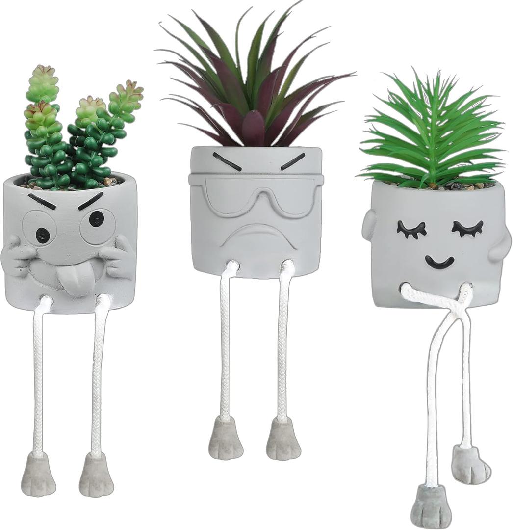 OLEEK Small Fake Plant Office Desk Decor - Desk Plants for Office Decorations for Work - Decorative Plants Decor - Funny Office Decor for Women - Fake Succulents Plants Artificial Home Decor Shelf (collection C (set of 3))