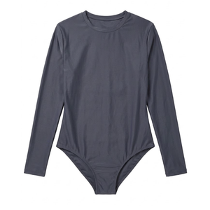 Yuiseaik Womens Long Sleeve Bodysuit Crew Neck Brazilian Double Lined Slim Fit Comfy Lightweight Layering Top XXS-L (DarkGrey, XL)