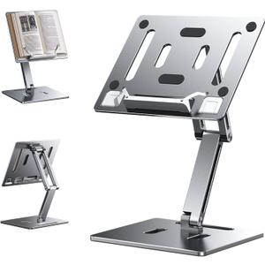 OATSBASF Adjustable Book Stand for Reading, Foldable Book Holder Multi Heights Angles Cookbook, Laptop & Tablet Stand for Child Textbook/Recipe/Magazine/Pad (Silver)