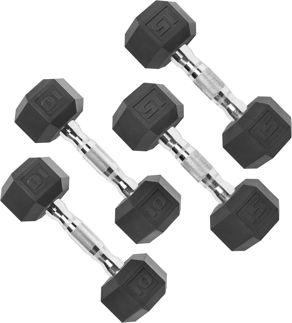 CAP 50lb Rubber Coated Hex Dumbbell Set, Chrome Grip, Free Weights
