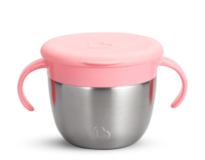Munchkin Snack+ Stainless Steel Snack Catcher Cup with Lid, 9 Ounce, Pink, 1 Pack
