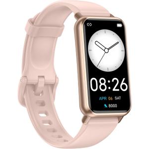 Long Battery Pedometer Watch 14 Days Battery Life, Slim Design No App/Phone Required Fitness Tracker, 50 Meters Waterproof Smart Watch, Heart Rate & Blood Oxygen Monitor Step Counter for Men Women (Pink)