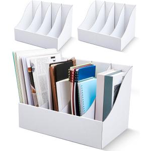3 Pack Cardboard Magazine File Holders 12 Grids Vertical Book Bins 10.6'' x 10.2'' x 14'' Magazine Document Storage Box for Desk Shelves Home Office Classroom Library Use (White)