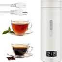 Travel Tea Kettle110V, Portable Electric Kettle, 316 Stainless Steel Premium Liner, 4-speed Temperature Adjustment with Auto Shut-off and Boil-Off Protection,White. (0.5 Quarts)