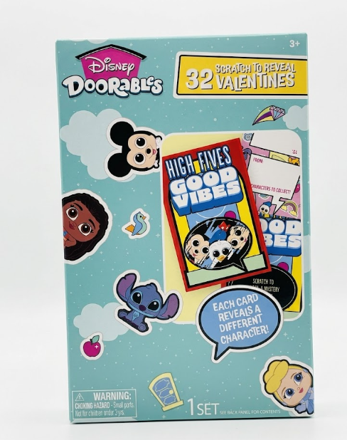 Disney Doorables 32ct Scratch To Reveal Valentines Day Cards W/ Seal Stickers, Pack of 2