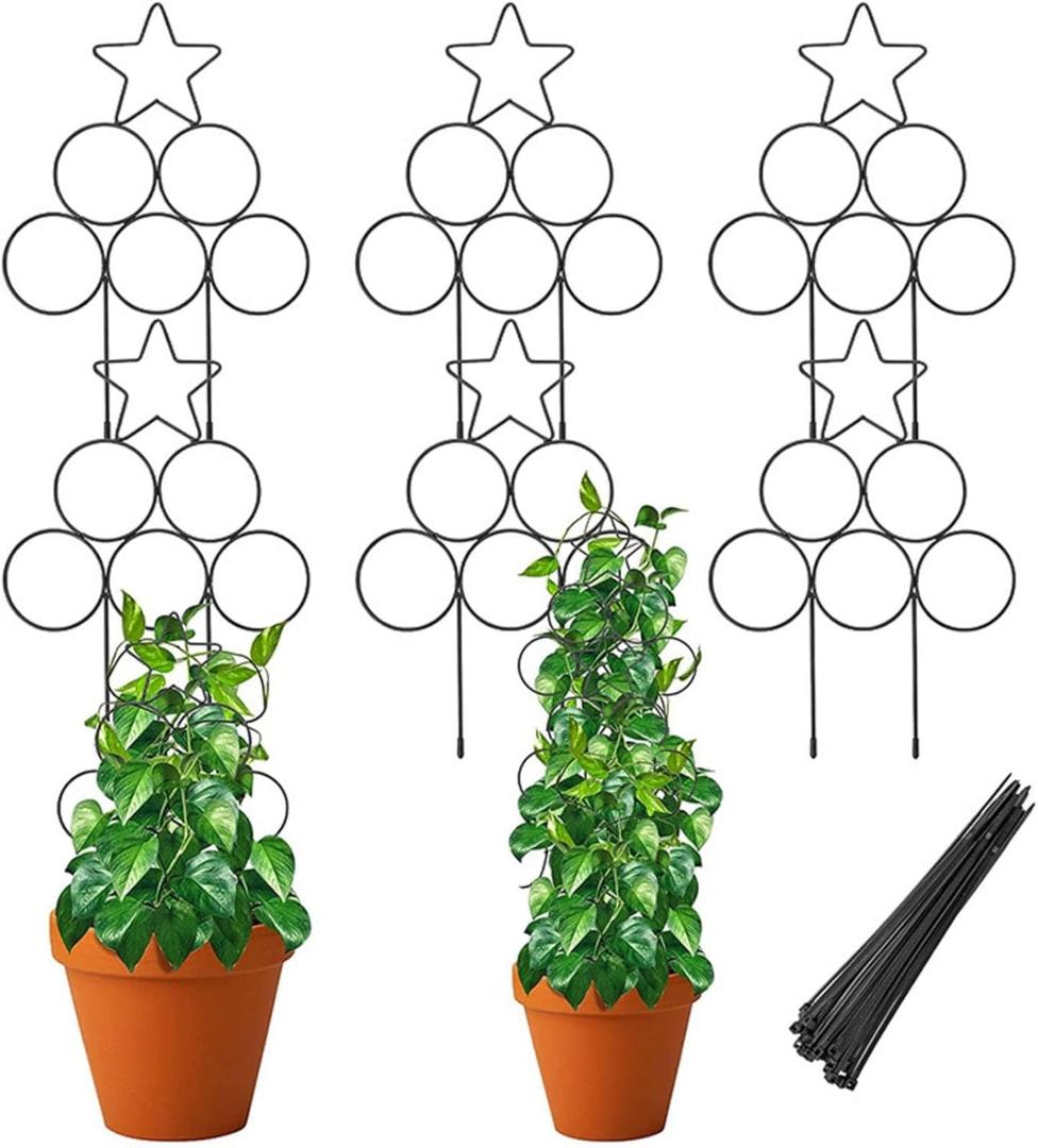 3-Pack 14 Inch Small Trellis for Potted Plants, Metal Plant Trellis for Plants Indoor - Garden Trellis for Houseplants, Plant Support for Ivy, Pothos, Monstera, Hoya, Vines (Black, 14inch/3 Pack)