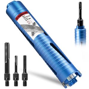 2" Dry Core Drill Bit for Brick and Block with 3 Adapters Included: SDS Plus, SDS Max and 1/2" Hex Shank, 9.5" Drilling Depth Core Bits for Concrete, Brick, Masonry, 5/8"-11 Thread (2 Inch)