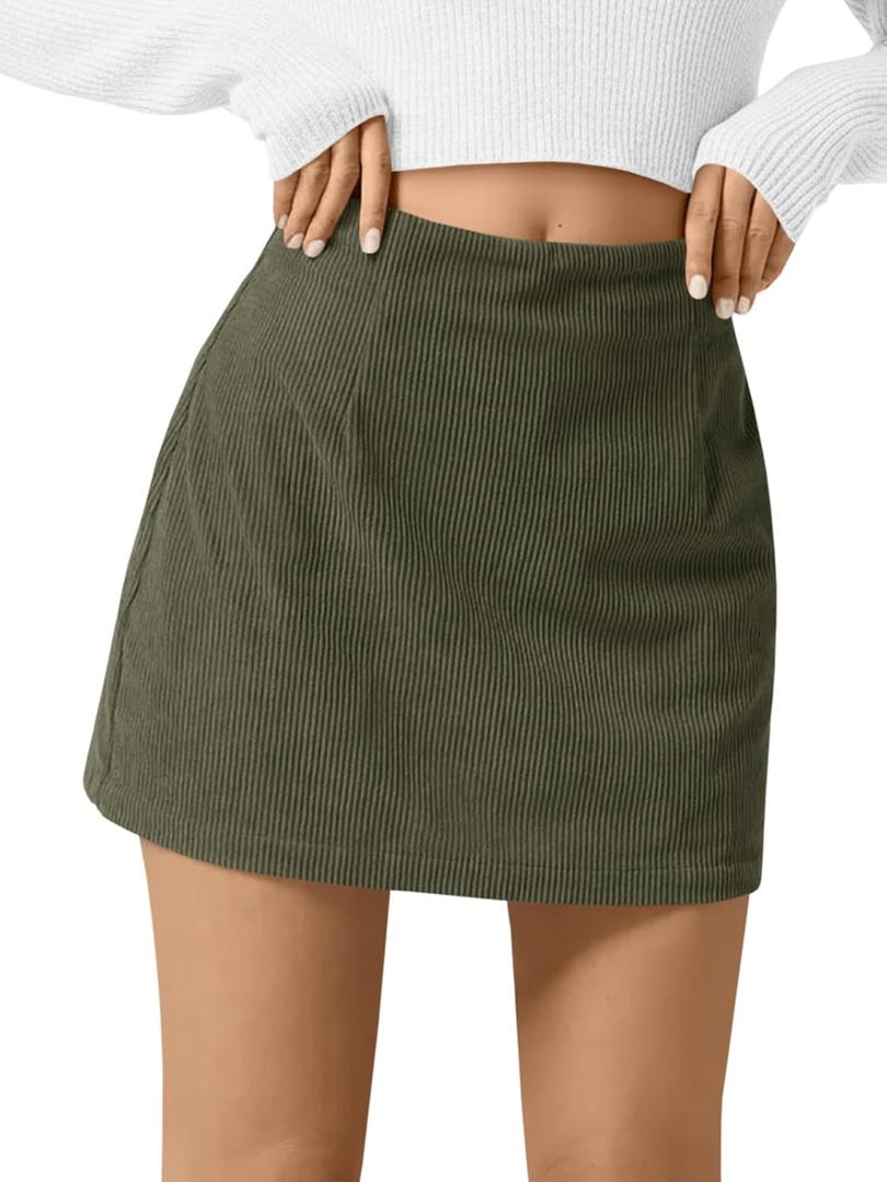 Wenrine Womens Corduroy Mini Skirt High Waisted Basic Casual A-line Short Skirts XXL