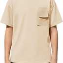 Boys Short Sleeve T Shirts Kids Fashion Crewneck Casual Tees Tops with Flap Chest Pocket 5-14 Years (Beige)