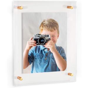 ArtToFrames Floating Acrylic Frame for Pictures Up to 8.5x11 inches (Full Frame is 12.5x15) with Gold Standoff Wall Mount Hardware, Acrylic-109-8.5x11-71