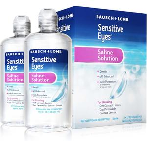 Bausch + Lomb Sensitive Eyes Saline Solution, Gentle Daily Rinse for Soft & Gas Permeable Contact Lenses, with Potassium, 12 Fl Oz (Pack of 2), BBD 01/04/2028