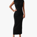 BTFBM Women's Ruched Bodycon Dress Summer Casual Sleeveless Back Slit Elegant Club Evening Party Cocktail Maxi Dresses M