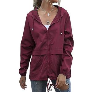 Muzeca Women's Waterproof Raincoat Lightweight Rain Jacket Hooded Windbreaker with Pockets for Outdoor,M