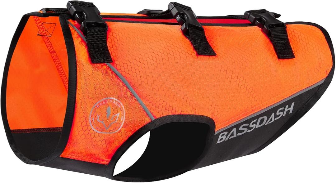 BASSDASH Dog Safety Vest Lightweight Water Resistant Chest Protection Blaze Orange Reflective High Visibility for Hunting Outdoor (X-Large)