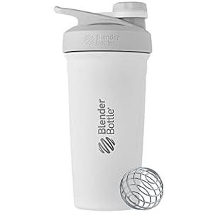 BlenderBottle Sport Twist Cap Shaker Cup Insulated Stainless Steel Water Bottle with Wire Whisk, 24-Ounce, White